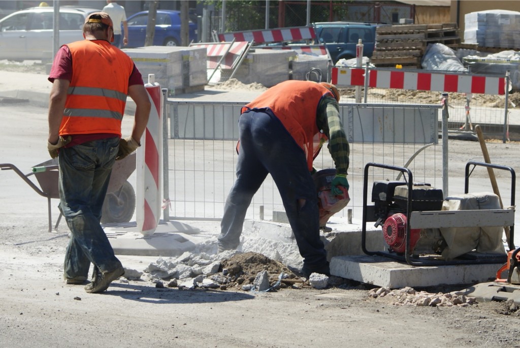 Construction workers working on a hot day